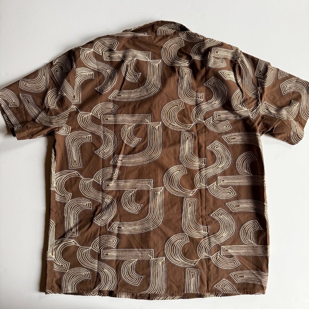 Fanm Mon Brown Embroidered SS Camp Shirt - 100% Cotton - Men's Large - Picture 6 of 6